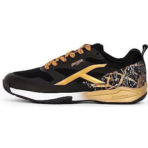 HUNDRED Beast Max Non-Marking Professional Badminton Shoes for Men | Material: Polyester, TPU | Suitable for Indoor Tennis, Squash, Table Tennis, Basketball & Padel (Black/Gold, EU 45, UK 11, US 12)