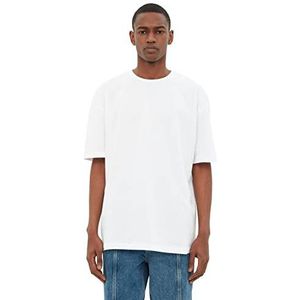 Trendyol Heren wit mannelijk basic 100% katoen relaxed fit fietskraag T-shirt met korte mouwen, wit, extra large