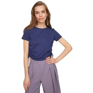 Trendyol Dames Navy Bleargi Basic Gebreide T-Shirt, XS