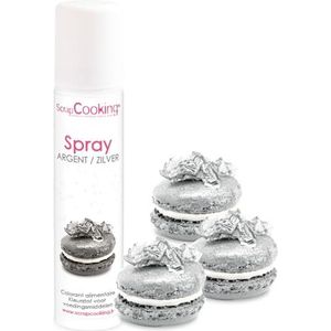 ScrapCooking 4295 Spray oppervlaktekleur zilver 75 ml – levensmiddelspray goud voor het glanzen van gebak, koekjes, macarons, suikerpasta, cupcakes, cakes, voorgerechten en houtblokken
