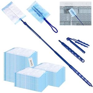 50 doekjes voor Swiffer stofmagneet, navulverpakking, set stofmagneet, stofdoek voor Swiffer Duster doeken met 1 handgreep, 1 telescoopstang, reinigingsstof, stofdoek, navulling voor dierenharen, stof