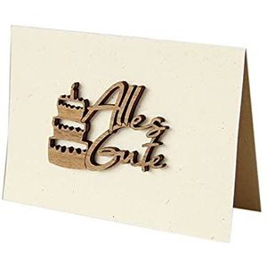 Originele houten wenskaart - papieren kaart met opschrift van echt hout in noten""Alles Gute"", incl. motief taart, ansichtkaart, cadeaukaart, vouwkaart, kaart, verjaardagskaart