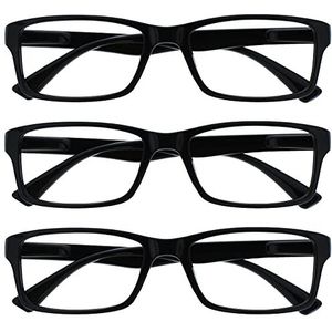 The Reading Glasses Company Zwarte lezers waarde 3 Pack Mens Womens UVR3092BK +1.50