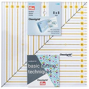 Prym Patchwork-lineaire vierkante Omnigrid-liniaal van 8 x 8 inch, transparant