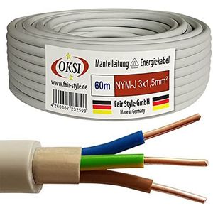OKSI NYM-J 60 m 3 x 1,5 mm² kabel voor vochtige ruimtes elektrische kabel koper Made in Germany