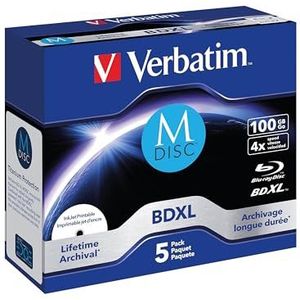Verbatim MDISC BD-R met 100 GB - 4x brandsnelheid, duurzame Blu-Ray Disc, 5 Pack Jewel Case