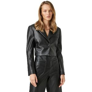 Koton Dames faux Leather Crop Blazer Jacket One Button Pocket Detail, zwart (999), 40