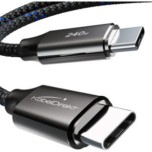 KabelDirekt – USB C-kabel Voor Snel Opladen, Met Breukbestendige Metalen Connectoren en Nylon Vlechting, USB 2.0 – 2x 2m (Laadt telefoons/Laptops met 240W op, Werkt als oplaad-/Gegevenskabel)
