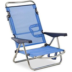 SOLENNY Strandstoel, inklapbaar, met lage rugleuning en handgrepen, 81 x 62 x 86 cm, 4 standen, wasbare stof en stabiliserende voeten voor meer veiligheid