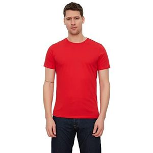 Trendyol Heren Rode basic mannen slim fit 100% katoen korte mouwen ronde kraag T-shirt, rood, klein