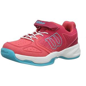 Wilson Kaos K tennisschoenen voor kinderen, synthetisch, voor alle vloerbedekkingen, alle spelertypes, roze/wit/blauw, 31 EU
