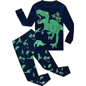 EULLA jongens pyjama tweedelige pyjama set, T-rex/donkerblauw, 98 cm