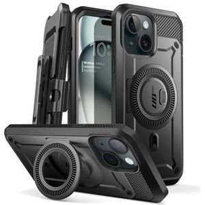 SUPCASE Unicorn Beetle Pro Mag Hoesje voor iPhone 15 / iPhone 14 / iPhone 13 6,1 inch, compatibel met MagSafe Full Body Robuuste hoes met ingebouwde schermbeschermer & standaard en riemclip (zwart)