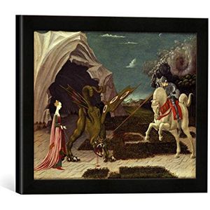 Ingelijste afbeelding van Paolo Uccello St. George and The Dragon, c.1470, Art Print in hoogwaardige handgemaakte fotolijst, 40x30 cm, mat zwart