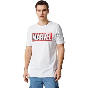 Koton Marvel T-shirt voor heren, gelicentieerd, ronde hals, wit (000), S