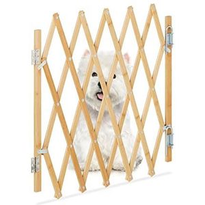 Relaxdays hondenhekje binnen, uitschuifbaar, 17-96 cm breed, 48,5-60 cm hoog, bamboe, voor deuen en trappen, natuur
