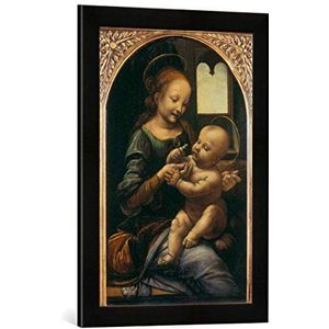 Ingelijste afbeelding van Leonardo da Vinci Madonna Benois - Madonna met de bloem, kunstdruk in hoogwaardige handgemaakte fotolijst, 40 x 60 cm, mat zwart