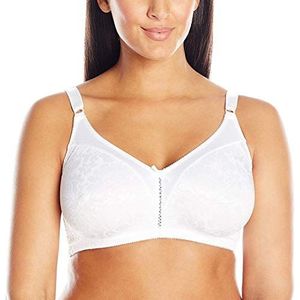 Bali Draadloze kanten beha, met dubbele ondersteuning, voor dames, met bandjes die op hun plaats blijven, volledige dekking, Wit, 85C