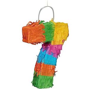 Relaxdays mini pinata cijfer 7, verjaardagspinata, jubileum, 21 x 16 x 4,5 cm, piñata om op te vullen, kleurrijk