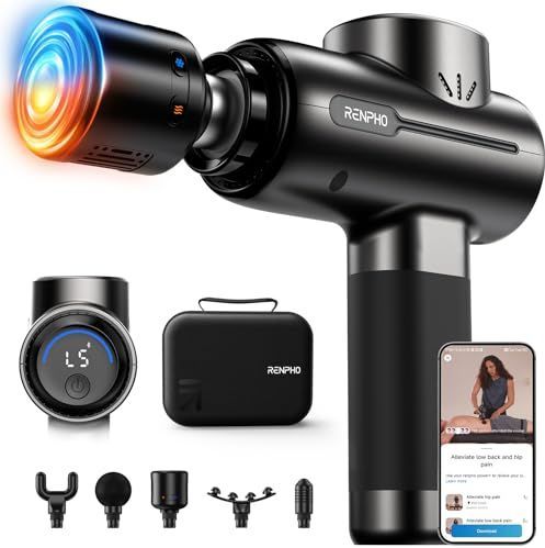 RENPHO Massagepistool met warmte en kou, percussiespier, diep weefselmassagepistool, draagbaar met app, elektrisch handmassagepistool, spiermassagepistool voor mannen en vrouwen, Active+ Thermacool
