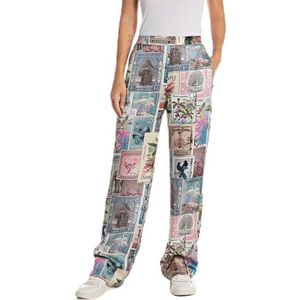 Replay Dames Kleurrijke Wide Leg Broek Viscose Satijn, 010 Multicolor, S