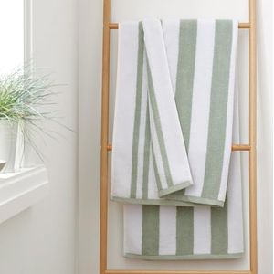 Bianca Saliegroen Omkeerbare Streep Jacquard 600gsm Katoenen Badkamerhanddoeken Assortiment - Sage