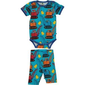 Småfolk Babyjongens set body en shorts met excavators baby peuterkostuum, blue atoll, 86 cm