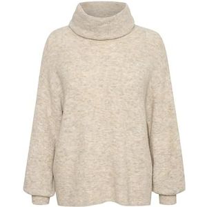 Cream Rollneck Coltrui voor dames, lange ballonmouwen, trui voor dames, Oat Melange, L