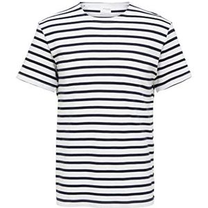 SELETED HOMME Heren Slhbriac Stripe Ss O-Neck Tee W Noos T-shirt, Helder wit/strepen: navy blazer, S