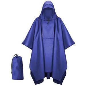 Lychico Waterdichte regenponcho voor volwassenen met zak, herbruikbare lichte regenjas met capuchon voor wandelen, kamperen, noodgevallen, eenheidsmaat, Blauw, One Size Plus Tall