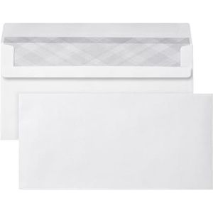 DIN lange enveloppen (110 stuks), zelfklevende enveloppen zonder venster, witte enveloppen met grijze inkijkwerende print aan de binnenkant, 110 x 220 mm, 80 g/m²