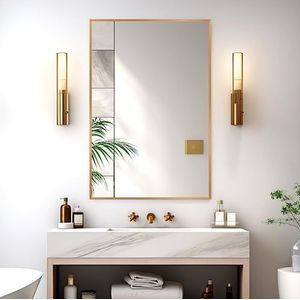 Poshions Wandspiegel, groot, modern, wandspiegel, full-body-spiegel, spiegel, spiegel, deurspiegel om op te hangen, spiegel, grote wandspiegel, hangspiegel, wandspiegel, goud, 61 x 91 cm