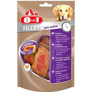 8In1 Fillets Pro Active Kippensnack, Snack voor Honden, 80g