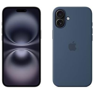 Apple iPhone 16 Plus (256 GB) - Zwart + Siliconenhoesje met MagSafe - Denim