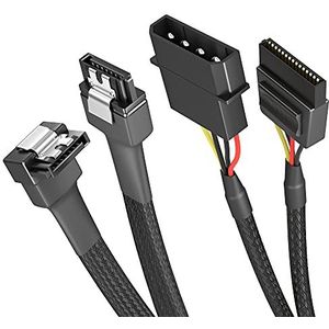 KabelDirekt - 4-pin Molex connector op 15-pin SATA stroomkabel 30 cm + 7-pin SATA 3 datakabel 6 Gbit/s 90° haaks 60 cm