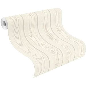 Rasch Behang 499513 - Licht vliesbehang in wit met houtlook, eiken, houtnerf, hout, lijsten, structuur