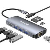 USB C Hub, ABLEWE 8-in-1 USB C naar HDMI Multiport-adapter met 1000M Ethernet, 100W Power Delivery, SD/TF-kaartlezer, 3 USB 3.0-poorten Dockingstation compatibel voor MacBook Pro/Air/iPad Pro/XPS