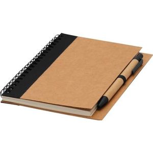 Chinchilla® Gerecycled notitieringboek | zwart A5 met zwarte balpen | milieuvriendelijke schrijfset | 70 vellen | spiraalbinding | ideaal voor zaken | conferenties