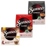 Senseo Koffiepads Variatiepakket - Proefpakket met Meerdere Smaken (80 Pads voor SENSEO Koffiepadmachines) - met de Smaken Classic - Espresso en Cappuccino - 3 verpakkingen
