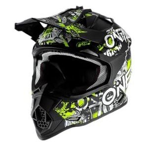 O'NEAL | Motocross Helm | Kinderen | MX Enduro | ABS shell, veiligheidsnorm ECE 22.05, ventilatiegaten voor optimale ventilatie & koeling | 2SRS Helm Attack Jeugd | Zwart Neon Geel | Maat M