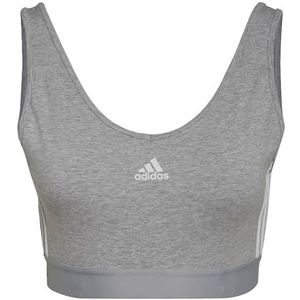 adidas Dames Essentials 3-Stripes Crop Top With Removable Pads, Medium Grey Heather/White, XL