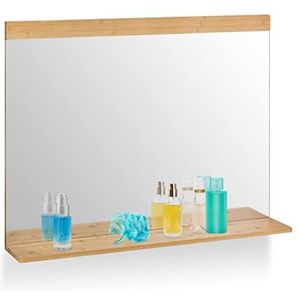 Relaxdays wandspiegel met plankje - bamboe - badkamerspiegel - spiegel rechthoekig - groot