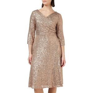 Gina Bacconi Midi A-lijn paillettenjurk voor dames, cocktailjurk, Latte, 42