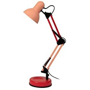 Fisura - Vintage bureaulamp ""Ralph"". Flexo lamp compatibel met E27 lampen. Metalen bureaulamp, 14 cm x 14 cm x 57 cm. (Roze en rood)