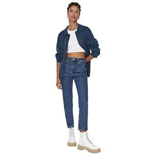 Trendyol Vrouwen Hoge Taille Rechte Pijpen Mom Jeans, Blauw, 64