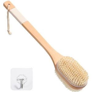 Blendura Rugborstel, douche met lange steel, natte en droge lichaamsborstel, doucheborstel, massageborstel, 43 cm lange houten handgreep, Houtkleur, Duschbürste Mit Langem Stiel, Doucheborstel met