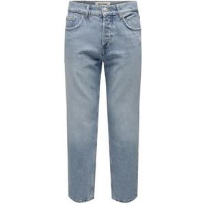 ONLY&SONS Men jeans regular fit denim pants straight mid waist button fly, Colour:Light Blue, Size:31W / 30L, Beenlengte:L30