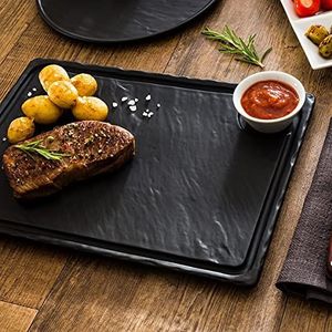 Holst Porzellan SDS 013 steakplaat/steakplaat 33 x 24 cm leisteen design glanzend zwart, porselein