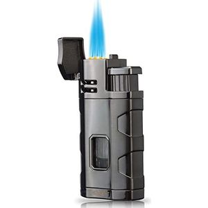 PROMISE Metal Lighter Triple Jet Flame Refillable Butane Windproof Lighter- Butane Not Included (Black)
