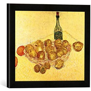 Ingelijste foto van Vincent van Gogh ""Stilleven met fles, citroenen en oranje"", kunstdruk in hoogwaardige handgemaakte fotolijst, 40x30 cm, mat zwart
